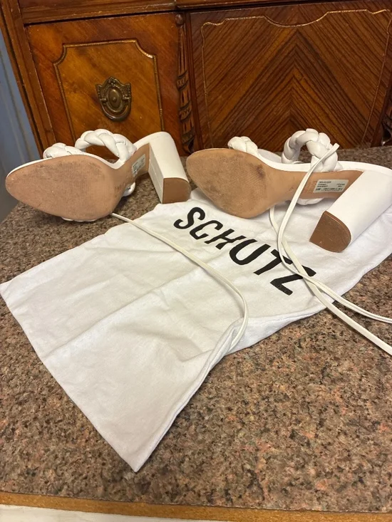 SCHUTZ Zarda High Block Rope Braided White Sandals - Picture 4 of 5